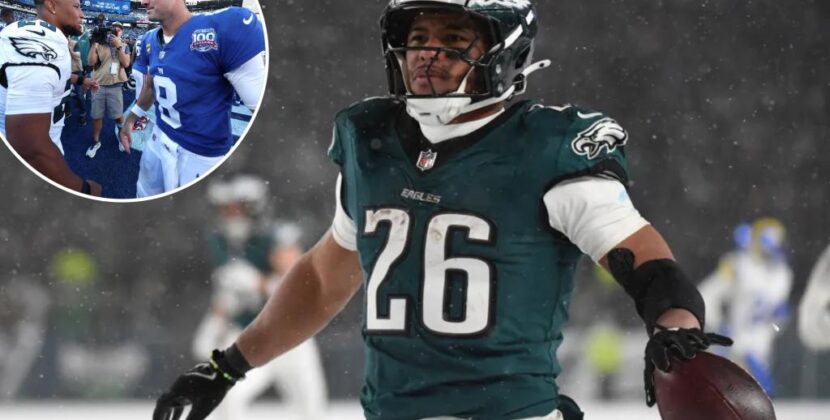Daniel Jones watches Eagles’ win from Saquon Barkley’s box